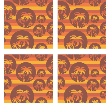 Retro Sunset and Palms pattern 70s coasters - TenStickers