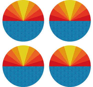 Vintage auringonlasku ja meren ympyrä 70-luvun lasinaluset - Tenstickers