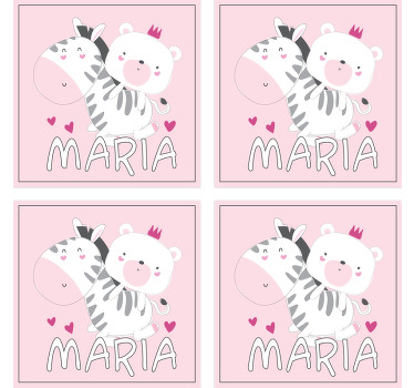 Baby zebra og bjørn navn personaliserede coastere - TenStickers