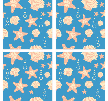 Estrella de pescado y conchas bajo posavasos marinos - TenVinilo