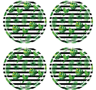 Lehdet mustavalkoisilla raidoillalasinalunen modernit lasinaluset - Tenstickers