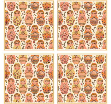 マトリョーシカ柄モダンコースター - TENSTICKERS