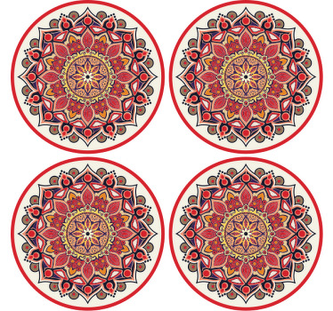 Sous-verres à sticker cachemire mandala de tons rouges - TenStickers