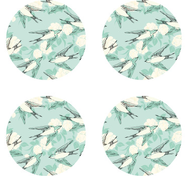 Elegant mönster med fåglar mer glasunderlägg - Tenstickers