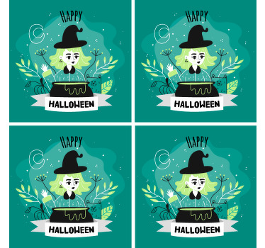 해피 할로윈 마녀 음료 코스터 - TenStickers