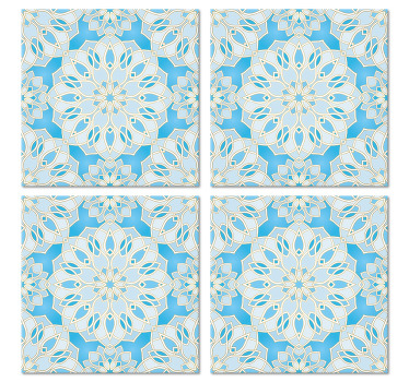 青い繊細な曼荼羅タイルコースター - TENSTICKERS