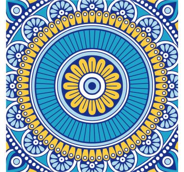 Posavasos azulejo Efecto azulejo mandala azul brillante - TenVinilo