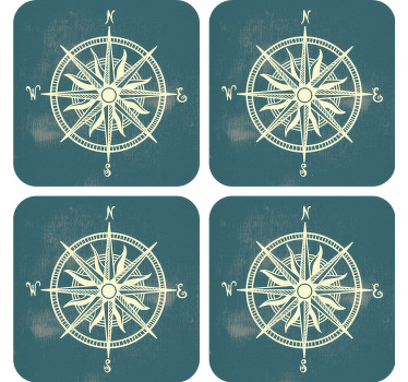 世界地图老式过山车上的指南针 - TenStickers