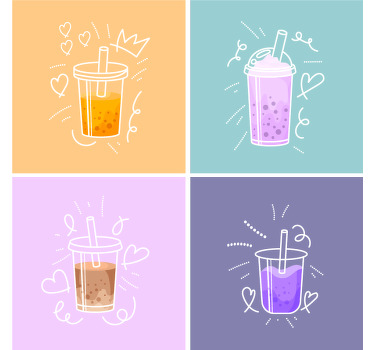 Coleção de sabores de chá de bolhas mais bases para copos - TenStickers