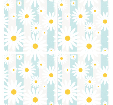 Posavasos moderno Margaritas con fondo azul rayado - TenVinilo