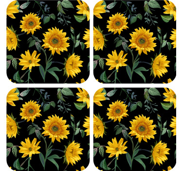 Posavasos moderno Girasoles con fondo negro - TenVinilo