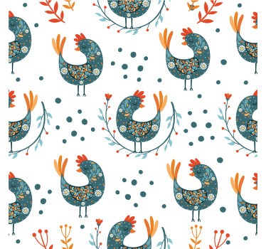 无缝民间鸡图案现代杯垫 - TenStickers