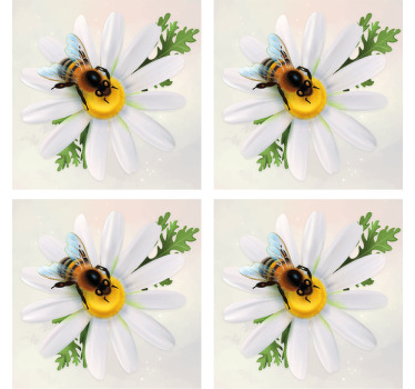 Bela roža s čebelo moderno vinilno podstavko - TenStickers