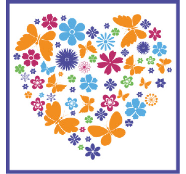 Hjärta av fjärilar flerfärgad glasunderlägg - Tenstickers