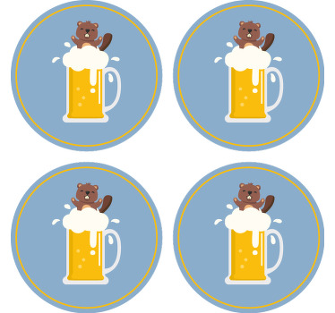 Cartoon beaver øl blå måtter - TenStickers