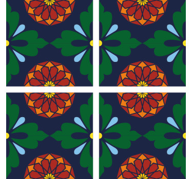 Green and blue floral style tile coasters - TenStickers
