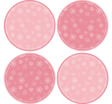 Posavasos navideño Copos de nieve blancos sobre fondo rosa - TenVinilo