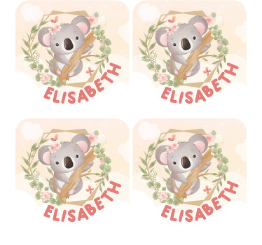 Søde dyr koala med navn flere coasters - TenStickers