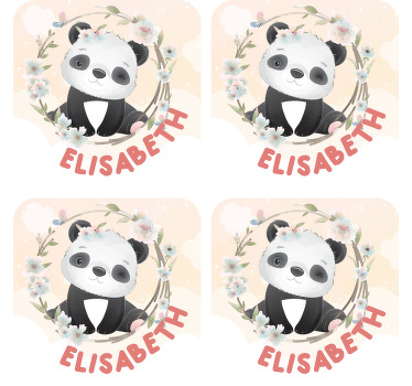Søte dyr panda med navn underlag tilpasset - Tenstickers