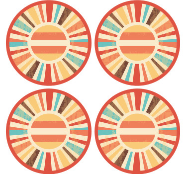 多彩复古太阳光线复古杯垫 - TenStickers