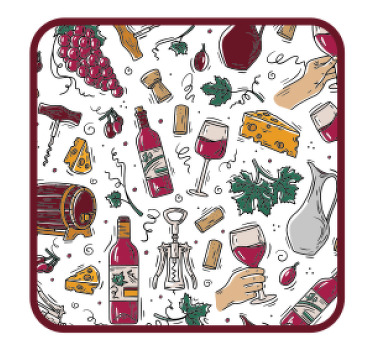 葡萄、葡萄酒和奶酪图案复古杯垫 - TenStickers