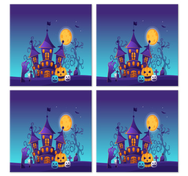 Spooky graveyard with bats halloween coaster - TenStickers