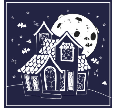Posavasos Halloween Casa embrujada con fondo azul - TenVinilo