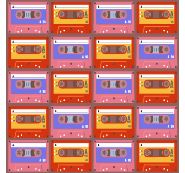 Posavasos vintage Patrón de cassette rojo y rosa de los 80 - TenVinilo