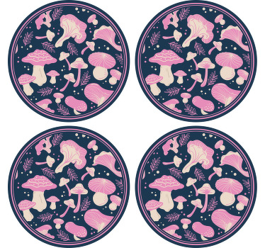 Pink mushroom seamless pattern modern coaster - TenStickers