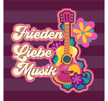 Untersetzer Vintage Bunte gitarre mit friedenssprüchen - TenStickers