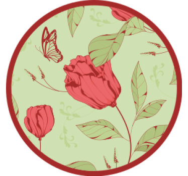 Patrón de tulipanes rojos sobre verde más posavasos - TenVinilo