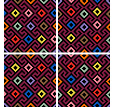 Red maze with colour shapes modern coaster - TenStickers