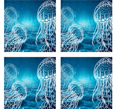 Blue white jellyfish sea design modern coaster - TenStickers