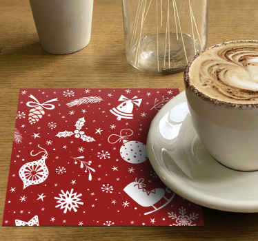 Red Christmas pattern drink coaster - TenStickers