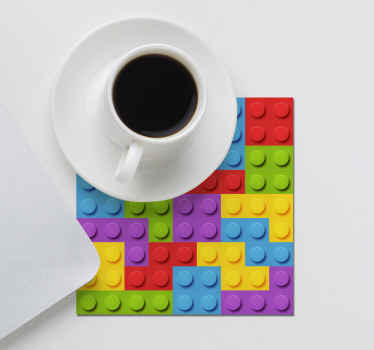 Crazy geek coaster that can be use to serve kid at a dinning table.  It is made with colorful toy brick texture  and it is easy to maintain.