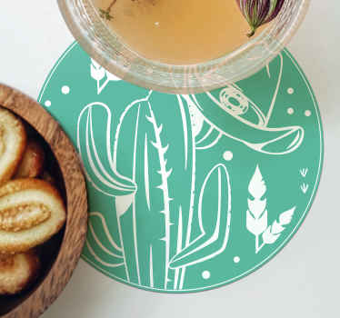 Kaktüs ve şapka batı desen içki bardak altlığı - TenStickers