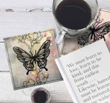 Kunst sommerfugl drikke coaster - TenStickers