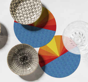 Vintage auringonlasku ja meren ympyrä 70-luvun lasinaluset - Tenstickers