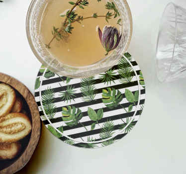 Lehdet mustavalkoisilla raidoillalasinalunen modernit lasinaluset - Tenstickers