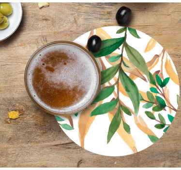 緑とベージュの葉がモダンなコースター - TENSTICKERS