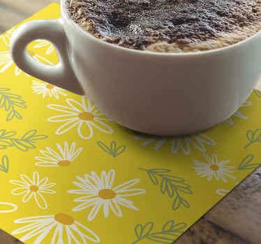 Posavasos moderno Patrón de flor de margaritas amarillas - TenVinilo