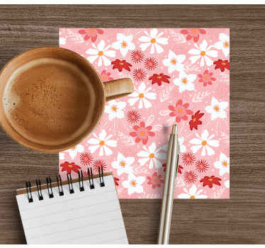 Posavasos moderno Patrón de flores color de rosa - TenVinilo