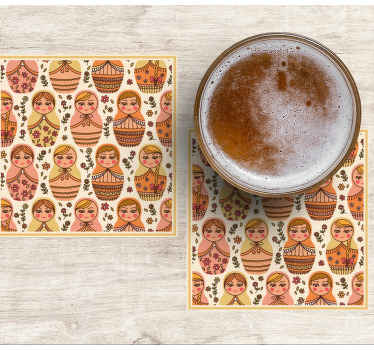 マトリョーシカ柄モダンコースター - TENSTICKERS