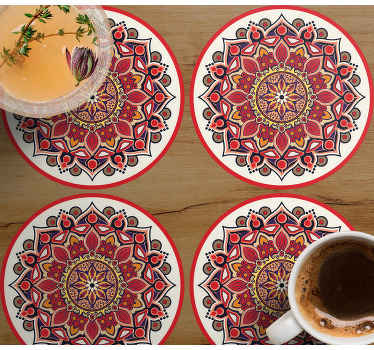 Sous-verres à sticker cachemire mandala de tons rouges - TenStickers