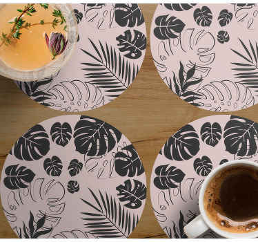 핑크와 블랙 디자인 monstera 더 컵 받침 - TenStickers