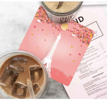 Posavasos moderno Torre eiffel y arboles rosados - TenVinilo