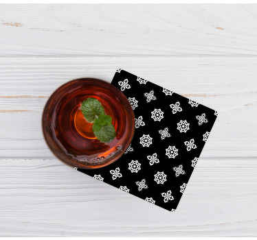 Posavasos azulejo Azulejo de patrón vintage blanco y negro - TenVinilo