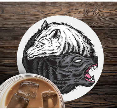 Yin yang wolf illustration halloween coaster - TenStickers