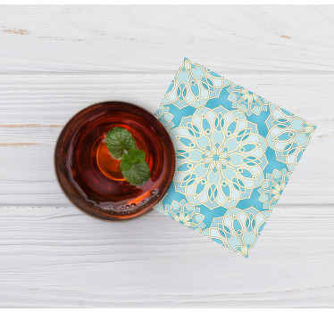 青い繊細な曼荼羅タイルコースター - TENSTICKERS