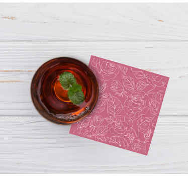 Posavasos moderno Elegante patrón de rosas en rosa - TenVinilo